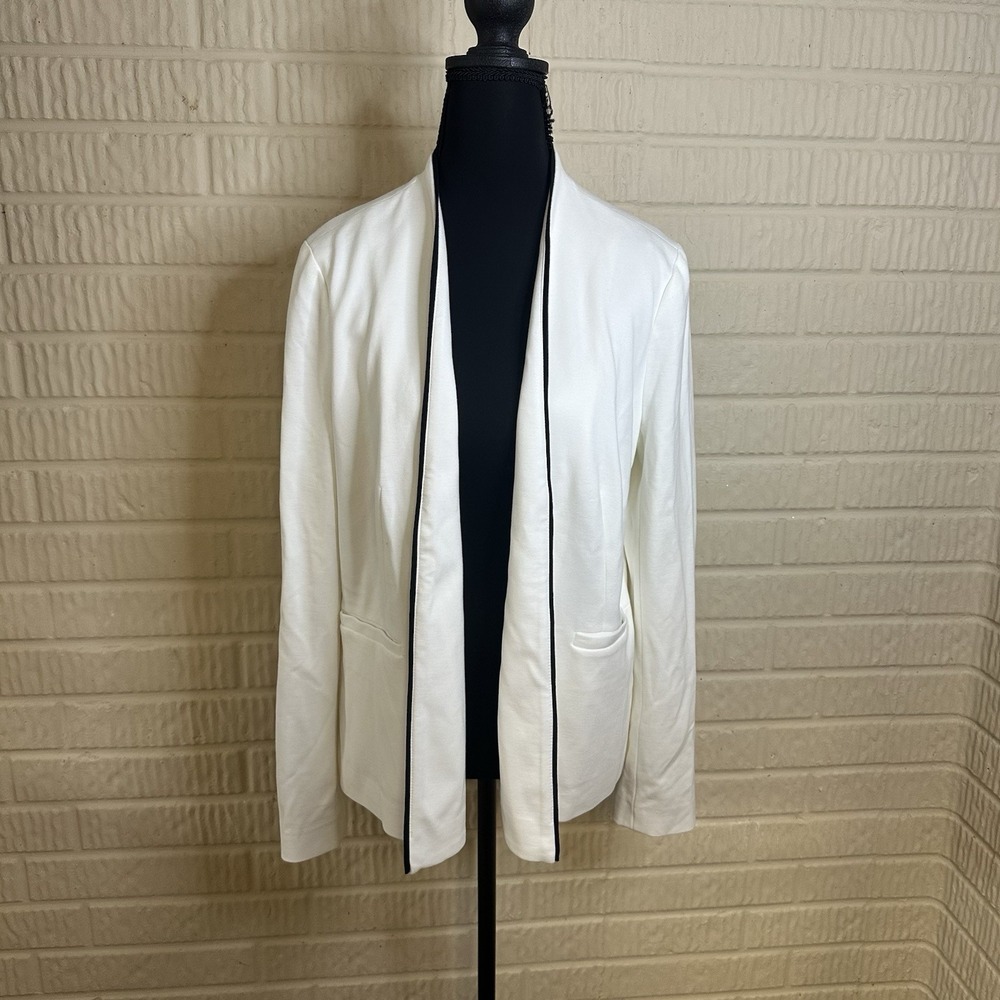 NWT J. Jill Wearever Piped Trim Blazer Cream Black Pockets Lined Size S Career